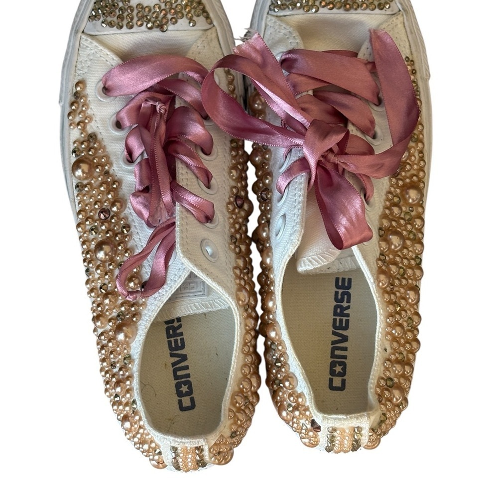Converse Pearl Bling Low Top Womens Sneakers Size 7 Wedding Fancy - Picture 5 of 12